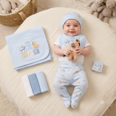 H14909: Baby Boys Giraffe 10 Piece Mesh Bag Gift Set (NB- 6 Months)